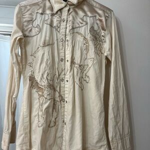 Cream Western Embroidered Shirt